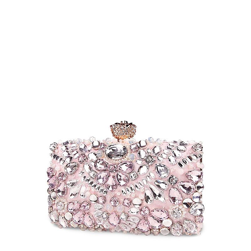 Crystal Embellished Evening Clutch Bag Pink Rhinestone Party Purse Handbag