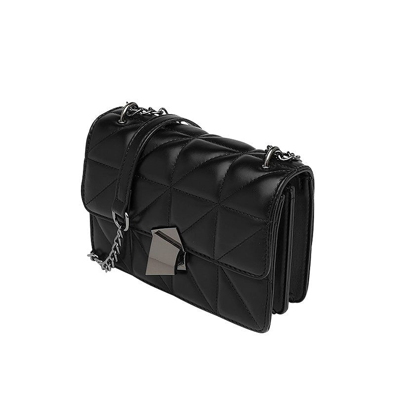 Quilted Crossbody Bag with Chain Strap - Faux Leather Shoulder Purse - Trendy Women's Handbag