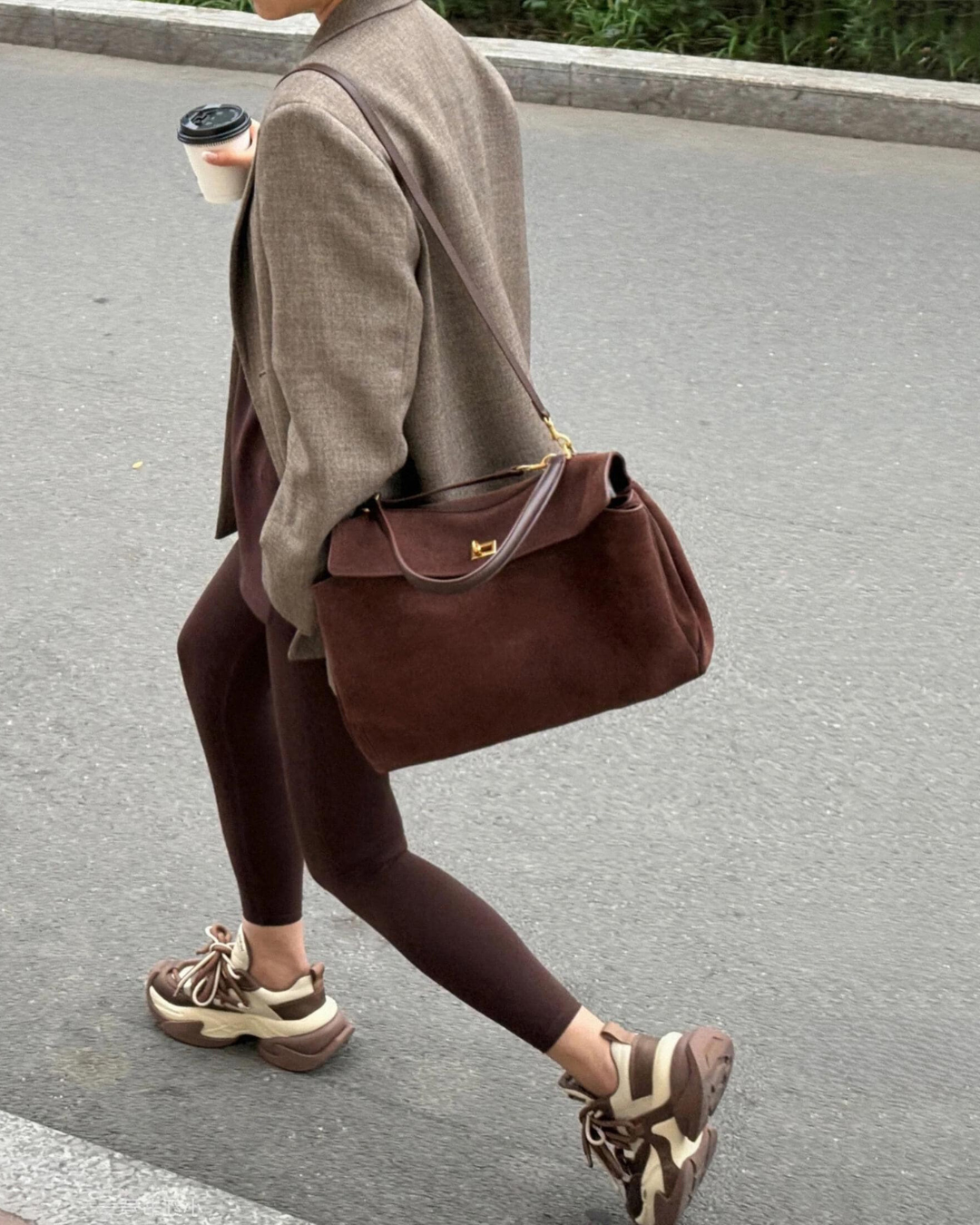 Suede Leather Top Handle Bag for Women - Stylish Shoulder Bag - Brown