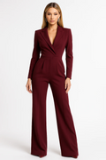 Women's Formal Jumpsuit Blazer Wide Leg Pant Suit Elegant Wedding Guest Outfit (Burgundy, Green, White)