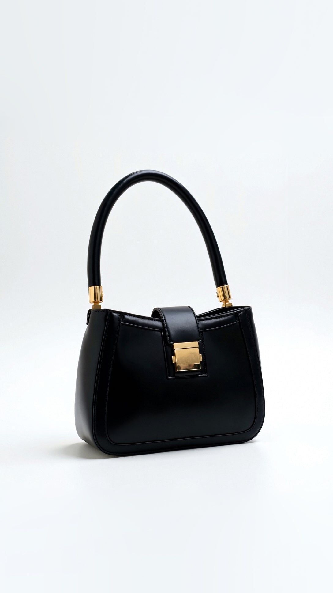 Structured Shoulder Bag Classic Handbag for Women Faux Leather with Gold Accent