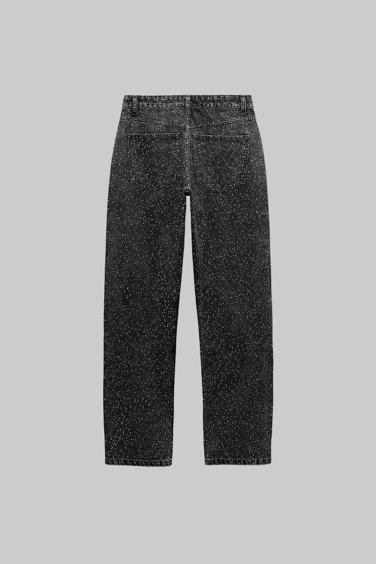 Sparkle Wide Leg Jeans Denim High Waist Rhinestone Embellished Women's