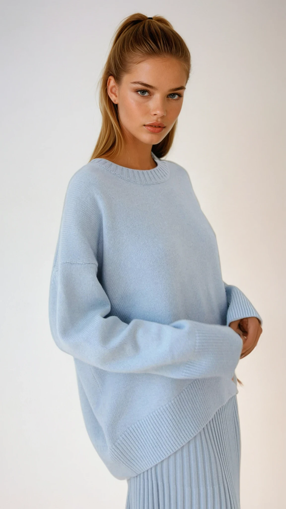 Cashmere Sweater - Oversized Fit, Crew Neck, Ribbed Knit - Women's/Unisex - Various Colors Available