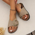 Women's Stylish Buckle Strap Sandals - Beige, Pink, Black - Comfortable Cork Sole