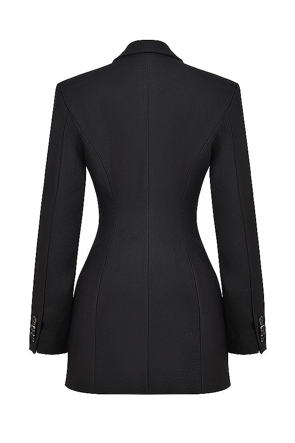 Blazer Dress Black Structured Mini Dress Long Sleeve Fitted Office Cocktail Party