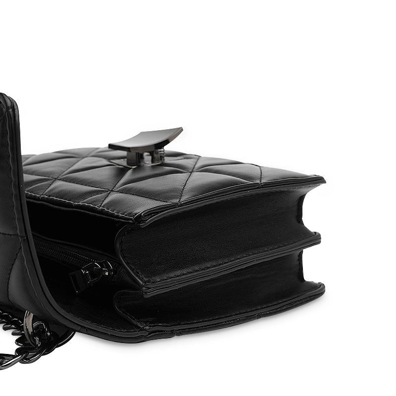 Quilted Crossbody Bag with Chain Strap - Faux Leather Shoulder Purse - Trendy Women's Handbag