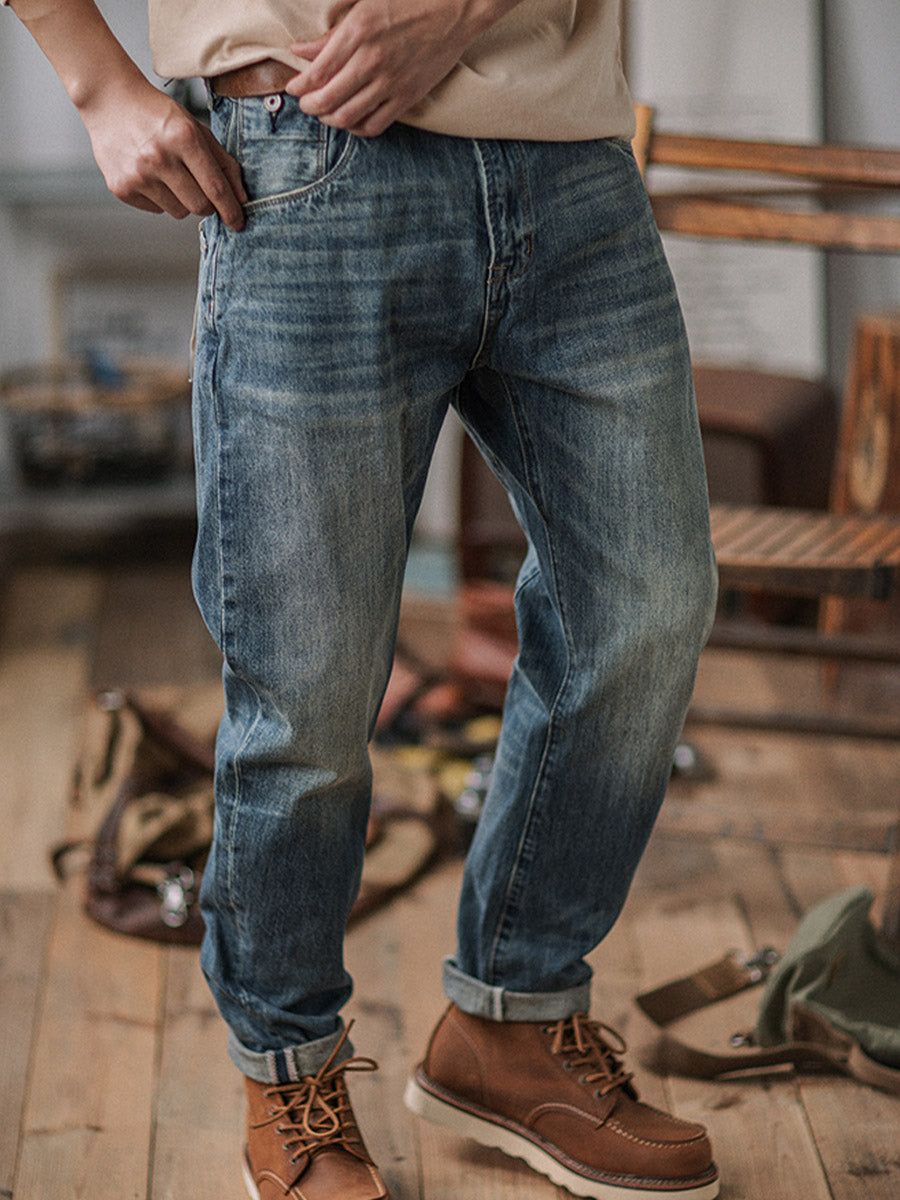 RiffRaff Men's Relaxed Fit Jeans - Vintage Wash Denim - Casual Style