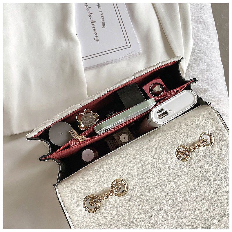 Quilted Crossbody Bag with Chain Strap, Pearl Accents & Rotating Star Charm