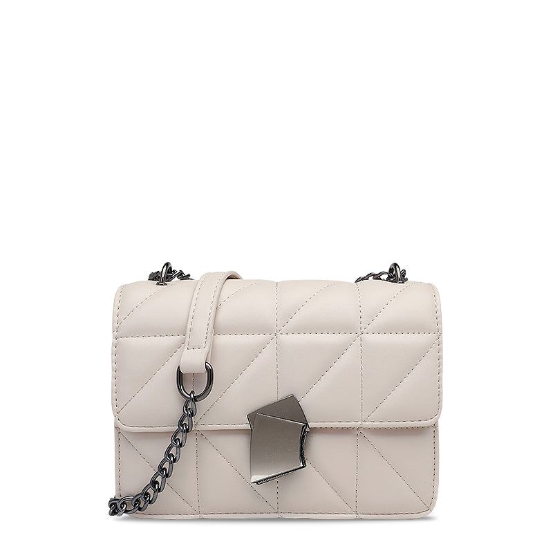 Quilted Crossbody Bag with Chain Strap - Faux Leather Shoulder Purse - Trendy Women's Handbag