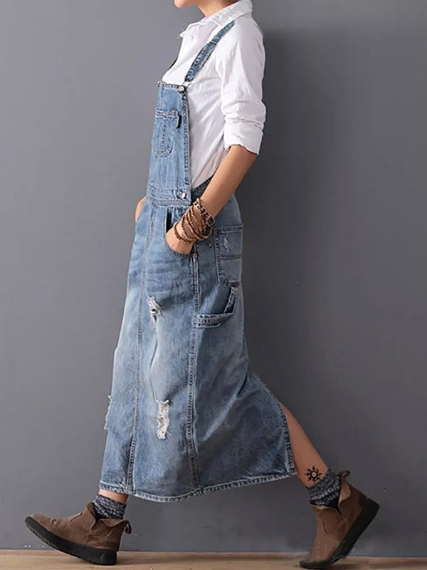 Daisy Women's Overall Dress | Distressed Denim, Adjustable Straps