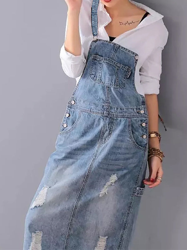 Daisy Women's Overall Dress | Distressed Denim, Adjustable Straps
