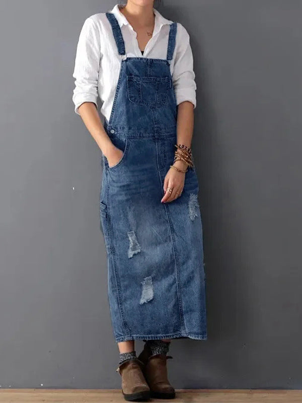 Daisy Women's Overall Dress | Distressed Denim, Adjustable Straps
