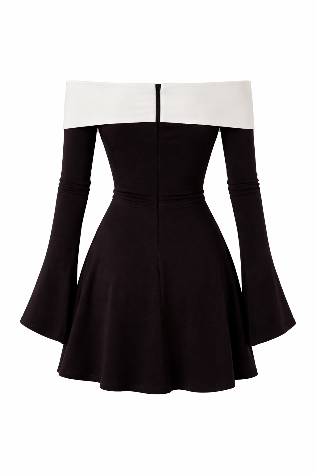 Jesolice Elegance Contrast Off-Shoulder Bell-Sleeve Mini Dress