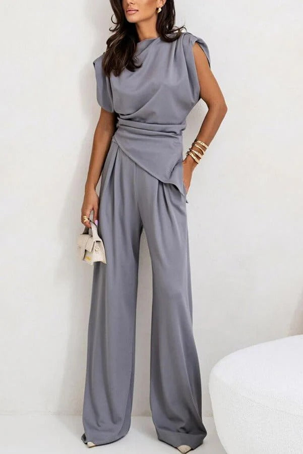 Chic Women's Draped Jumpsuit - Sleeveless, Wide-Leg, Multiple Colors