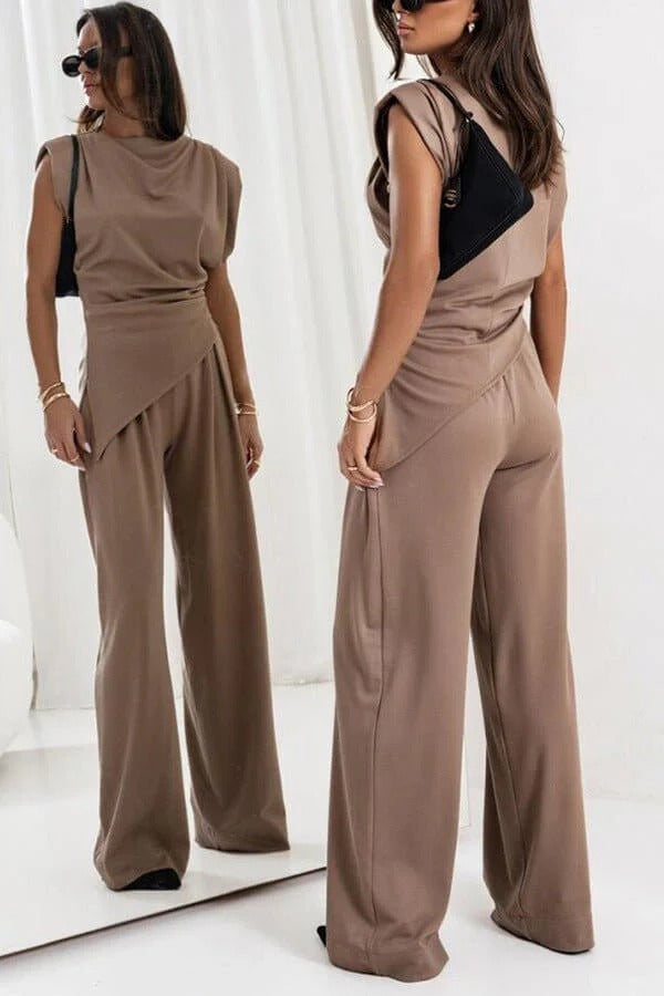 Chic Women's Draped Jumpsuit - Sleeveless, Wide-Leg, Multiple Colors