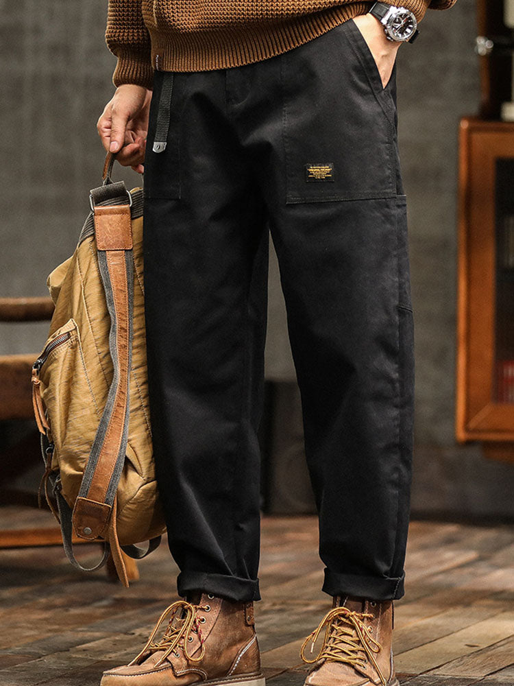 Maverick Men's Cargo Pants | 97% Cotton Blend, Vintage-Inspired Black