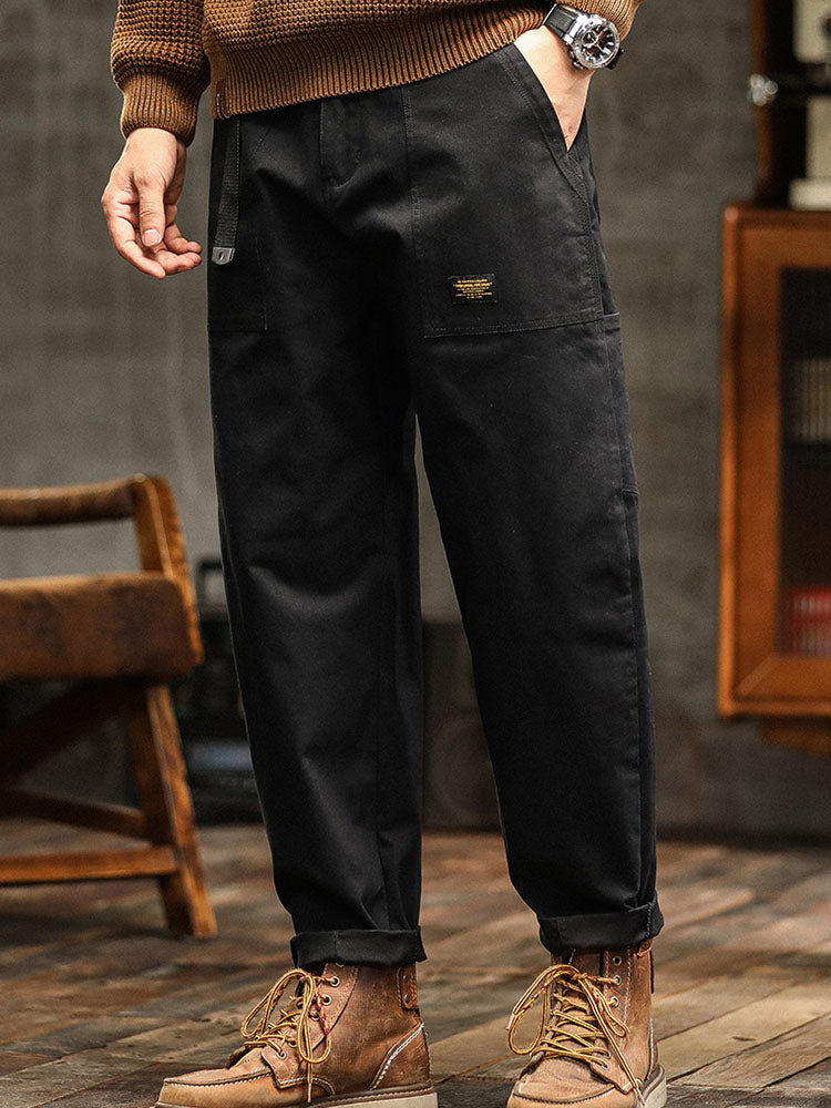 Maverick Men's Cargo Pants | 97% Cotton Blend, Vintage-Inspired Black