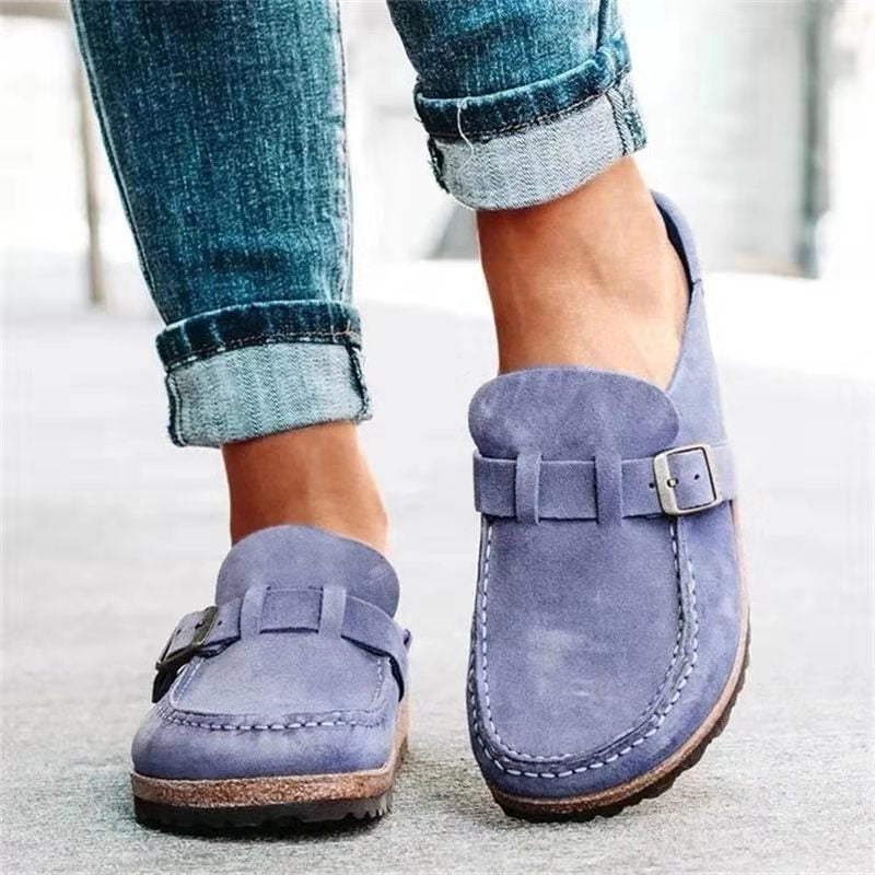 Women's Suede Slip-On Loafers with Buckle - Multiple Colors, Comfortable Fit