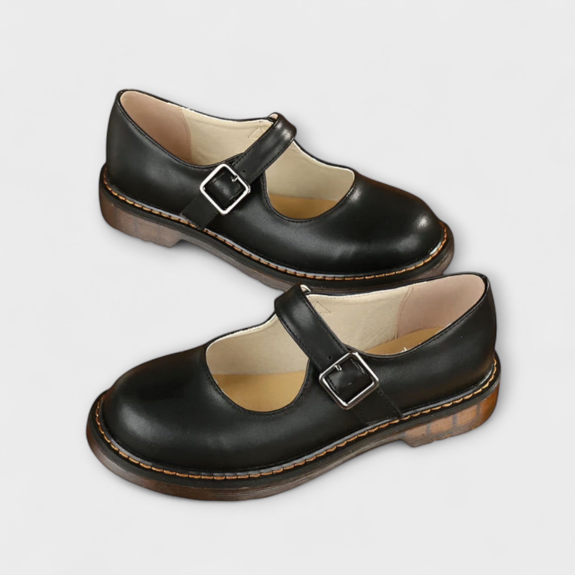 Classic Leather Mary Jane Shoes - Brown & Black, Comfortable, Durable