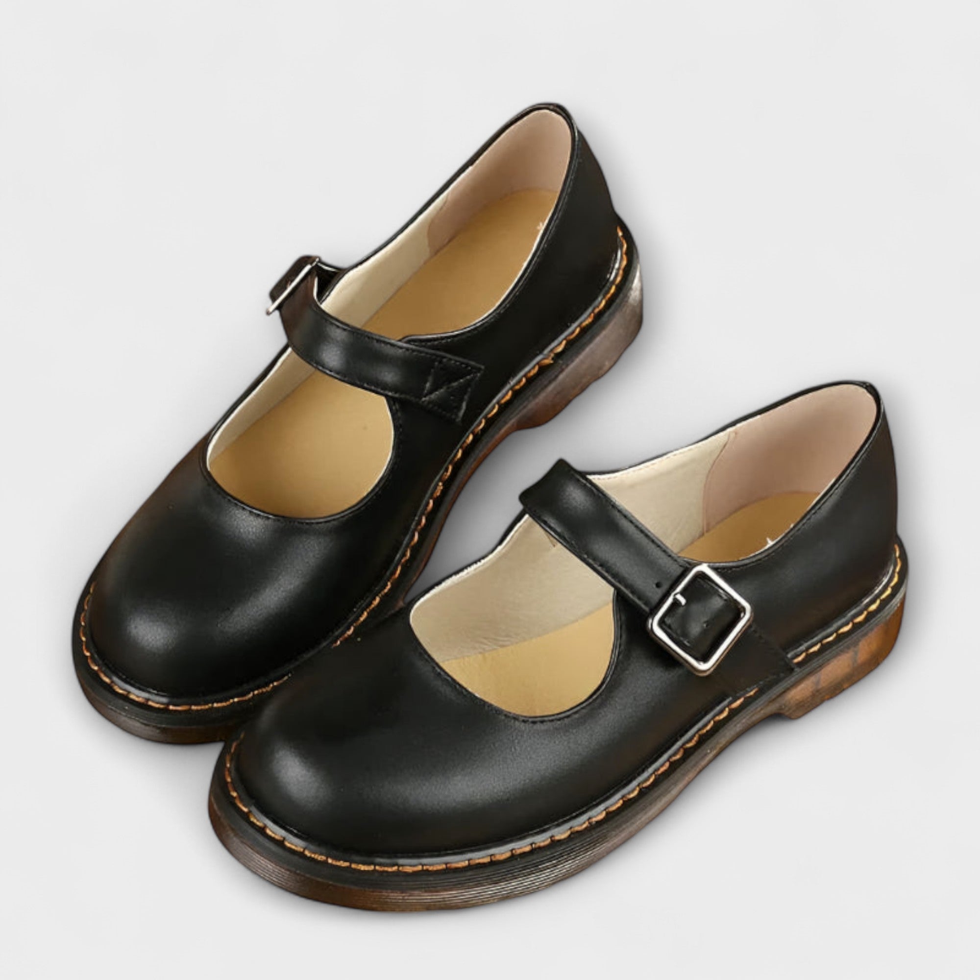 Classic Leather Mary Jane Shoes - Brown & Black, Comfortable, Durable