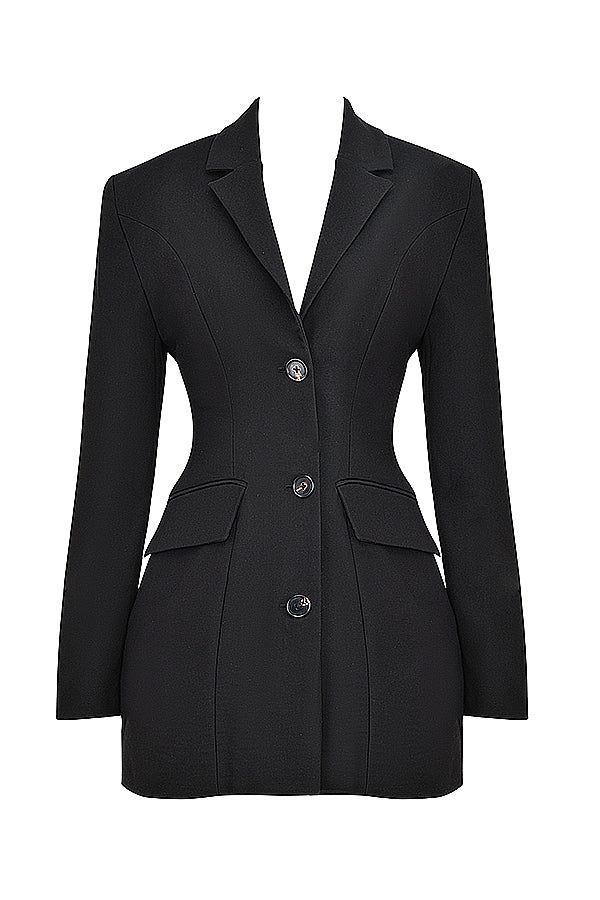 Blazer Dress Black Structured Mini Dress Long Sleeve Fitted Office Cocktail Party