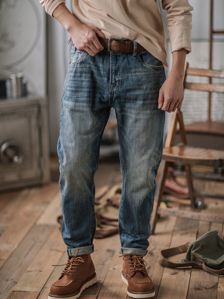 RiffRaff Men's Relaxed Fit Jeans - Vintage Wash Denim - Casual Style