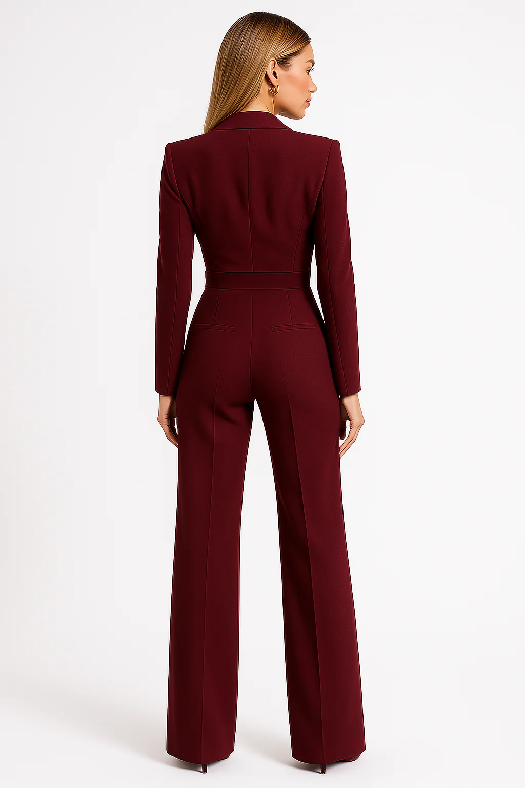 Women's Formal Jumpsuit Blazer Wide Leg Pant Suit Elegant Wedding Guest Outfit (Burgundy, Green, White)