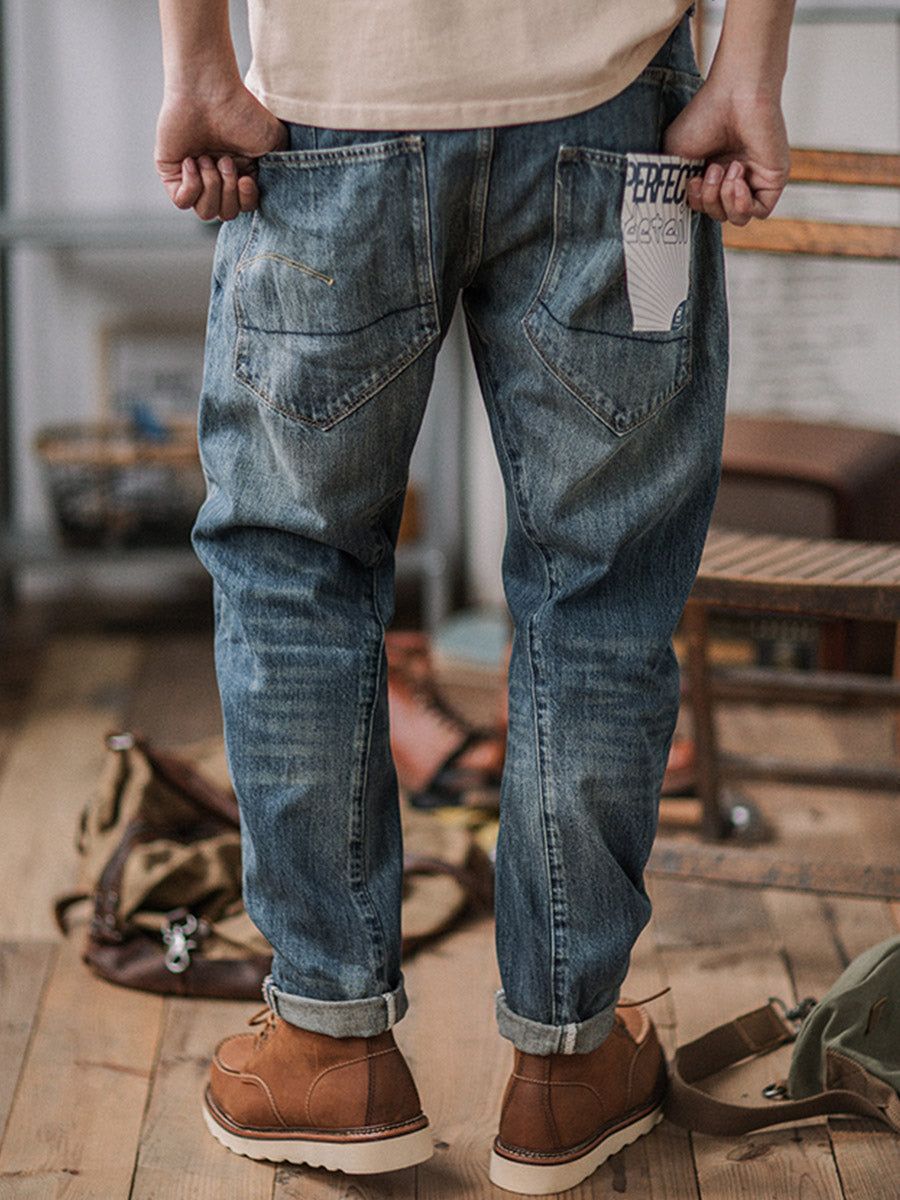 RiffRaff Men's Relaxed Fit Jeans - Vintage Wash Denim - Casual Style