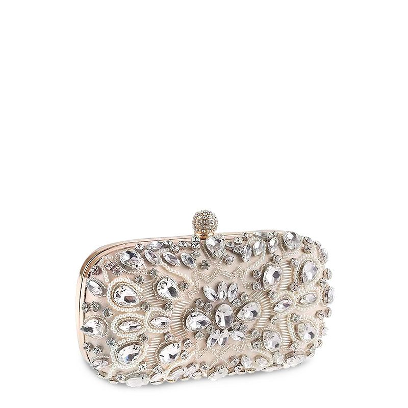 Crystal Beaded Evening Clutch Bag Wedding Party Prom Purse Champagne