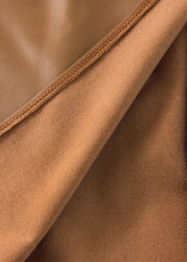 Draped Faux Leather Midi Skirt with Slit - Women's Elegant Pencil Skirt - Available in Black, Beige, Brown