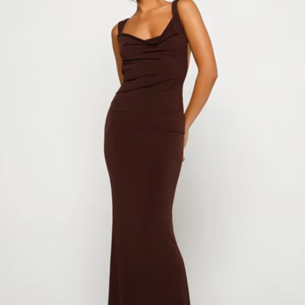 Cowl Neck Maxi Dress - Backless Evening Gown - Elegant Formal Dress, Available in Black, White, Brown, Green