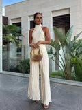 Halter Neck Jumpsuit - Wide Leg Pleated One-Piece Romper - Formal Women's Event Outfit - Ivory
