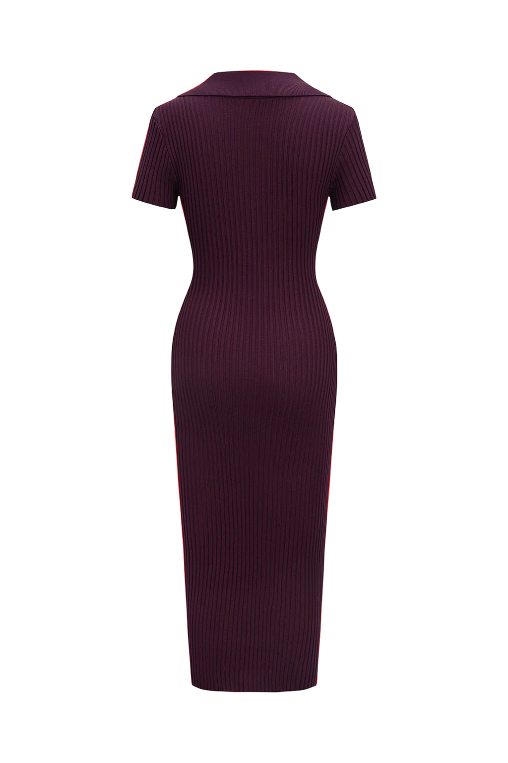 Jesolice Burgundy Ribbed Polo Collar Midi Dress