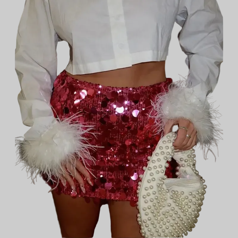 Sequin Mini Skirt - Sparkly Party Skirt for Women - Red, Silver, Black, Pink, Purple, Gold