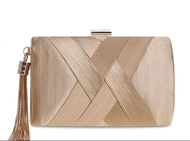 Evening Clutch Bag with Tassel, Party Handbag for Women, Satin Fabric